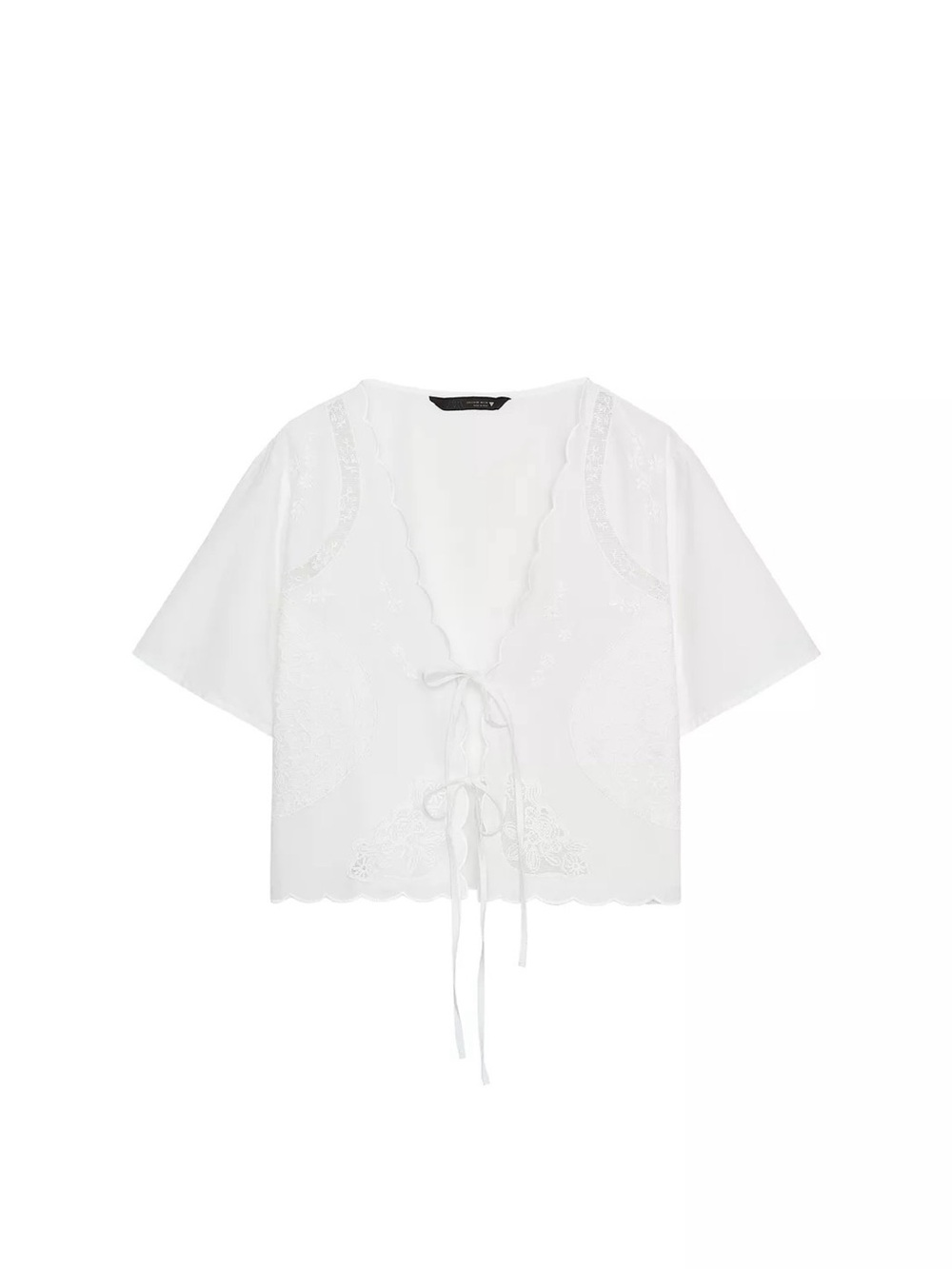 Zara White Tie-Front Embroidered Blouse